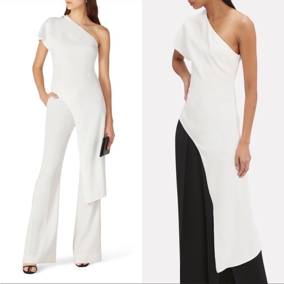 CUSHNIE White One Shoulder Draped Flutter Sleeve Asymmetrical Tunic Blouse 12 - Picture 5 of 10